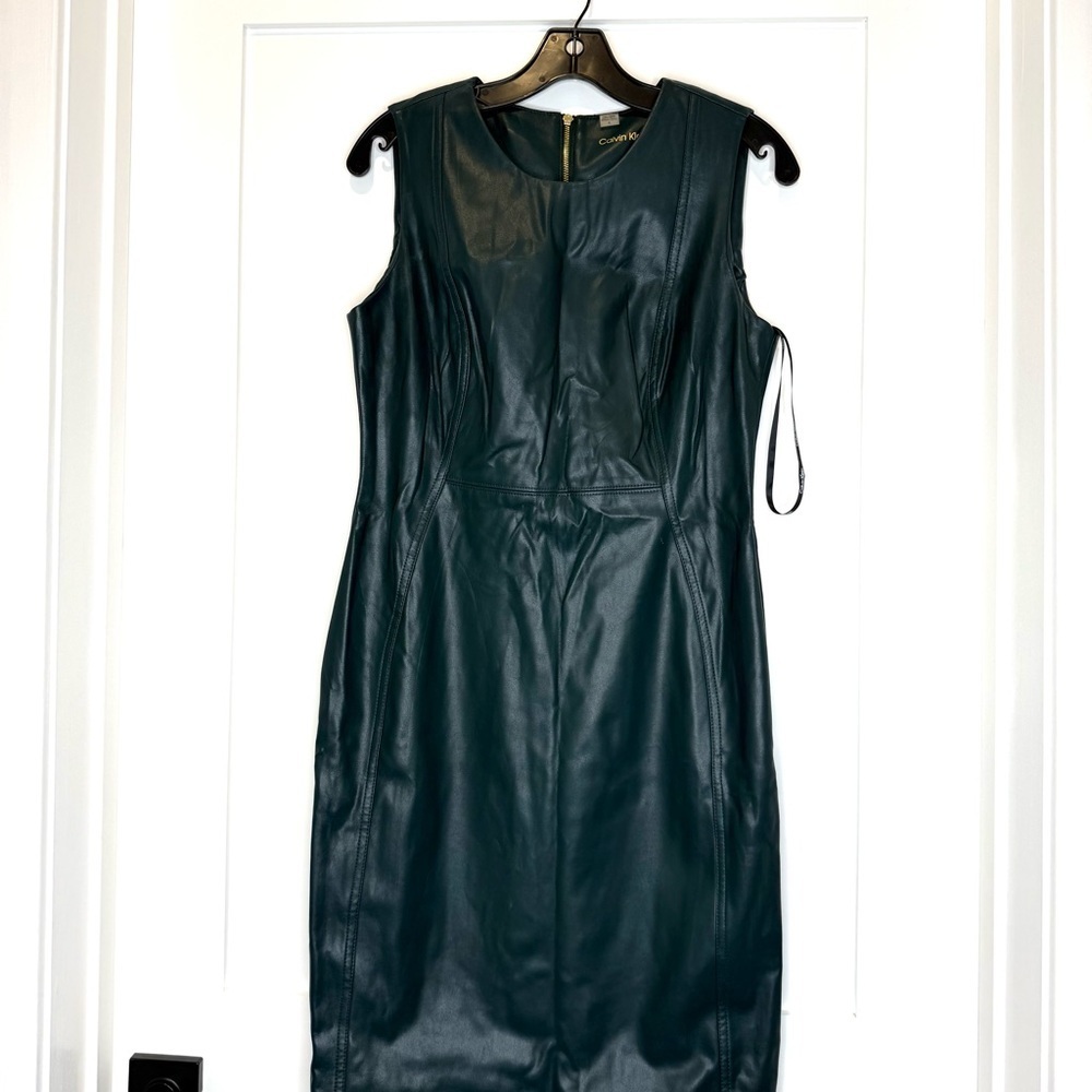 Calvin Klein green faux leather dress - Picture 1 of 11